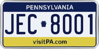 PA license plate JEC8001