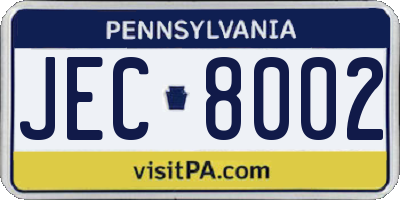 PA license plate JEC8002