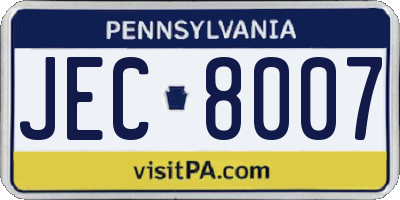 PA license plate JEC8007