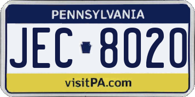 PA license plate JEC8020