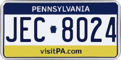 PA license plate JEC8024