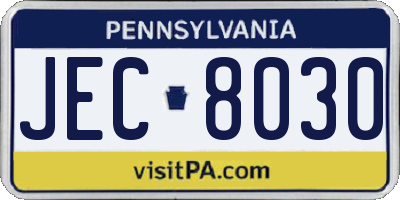 PA license plate JEC8030