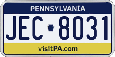PA license plate JEC8031