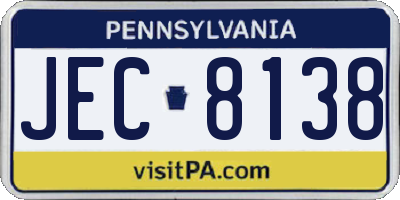 PA license plate JEC8138