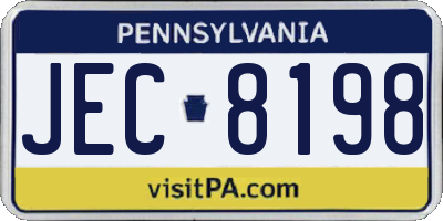 PA license plate JEC8198