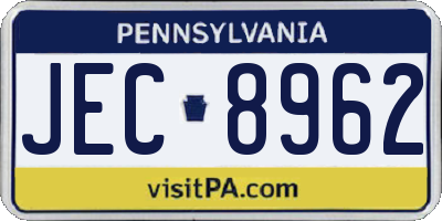 PA license plate JEC8962