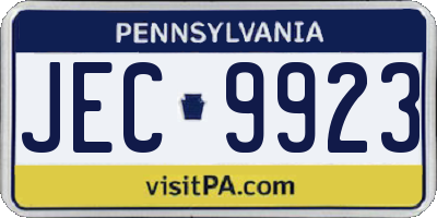 PA license plate JEC9923