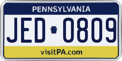 PA license plate JED0809