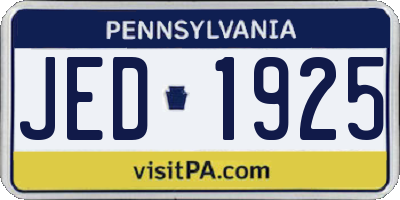 PA license plate JED1925