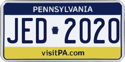 PA license plate JED2020