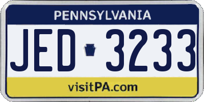 PA license plate JED3233