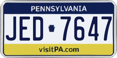 PA license plate JED7647