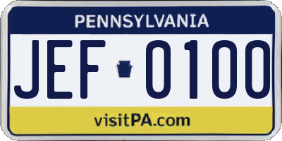 PA license plate JEF0100
