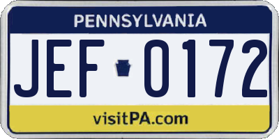 PA license plate JEF0172