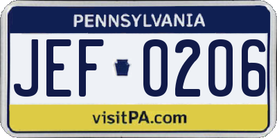 PA license plate JEF0206