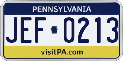 PA license plate JEF0213