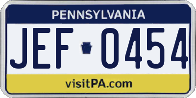 PA license plate JEF0454