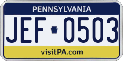 PA license plate JEF0503
