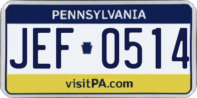 PA license plate JEF0514