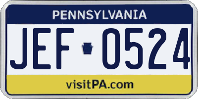 PA license plate JEF0524