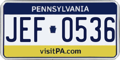 PA license plate JEF0536