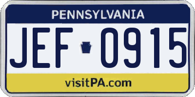 PA license plate JEF0915