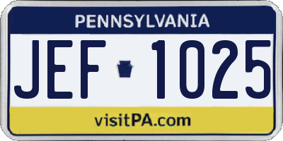 PA license plate JEF1025