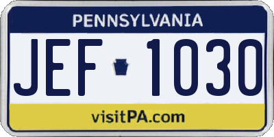 PA license plate JEF1030