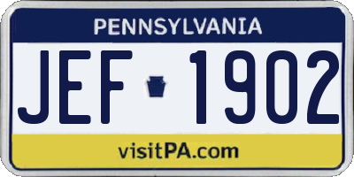 PA license plate JEF1902