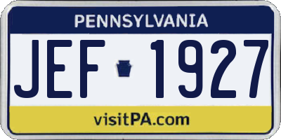 PA license plate JEF1927