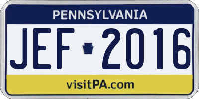PA license plate JEF2016