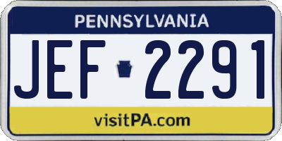 PA license plate JEF2291