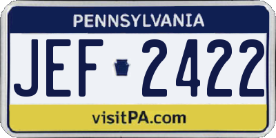 PA license plate JEF2422