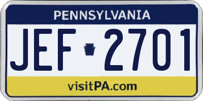 PA license plate JEF2701