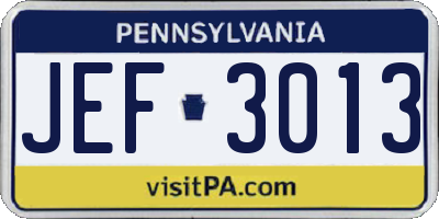 PA license plate JEF3013