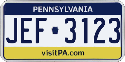 PA license plate JEF3123