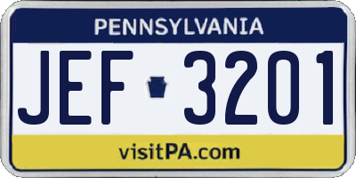 PA license plate JEF3201