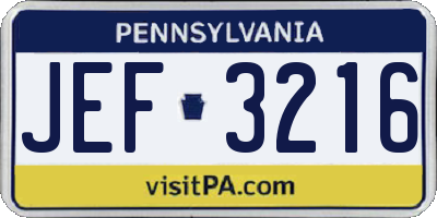 PA license plate JEF3216
