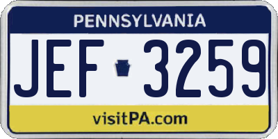 PA license plate JEF3259