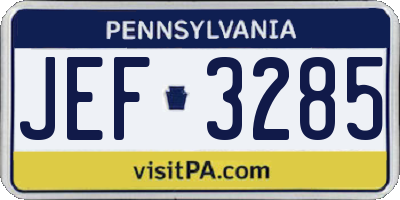 PA license plate JEF3285