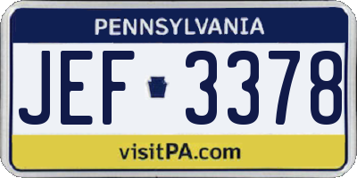PA license plate JEF3378