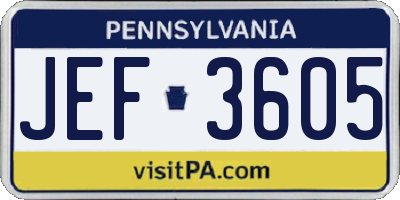PA license plate JEF3605