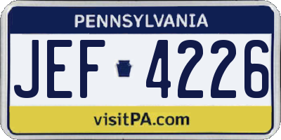 PA license plate JEF4226