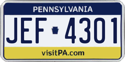 PA license plate JEF4301