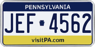 PA license plate JEF4562