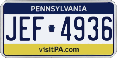 PA license plate JEF4936