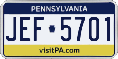 PA license plate JEF5701
