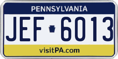 PA license plate JEF6013