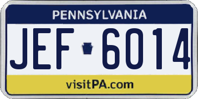 PA license plate JEF6014