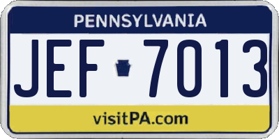 PA license plate JEF7013